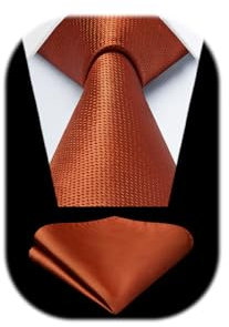 Enlision Herren Orange Krawatten Elegant Krawatten und Einstecktuch Set Klassisch Einfarbig für Party Hochzeit