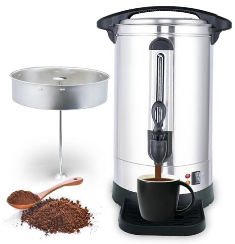 APOXCON Coffee Urn Commercial Grade Coffee Maker Double Wall Stainless Steel Large Hot Water Urn, 1500W Quick Brew Coffee Percolator Electric with Keep Warm Function, 100-Cup 14 L