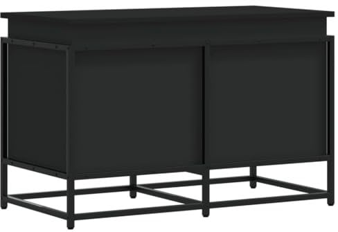 vidaXL Aufbewahrungsbox mit Deckel, Spielzeugkiste mit Metallgestell, Auflagenbox für Kleidung Spielsachen, Kissenbox, Schwarz Holzwerkstoff