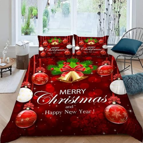NYSMGS Kinderbettwäsche 135x200 Weihnachten Mädchen Jungen Kinder 3D Druck Rot Bettbezug Weich Mikrofaser Bettwäsche-Sets 2Teilig mit Reißverschluss und Kissenbezüge 80x80cm a353
