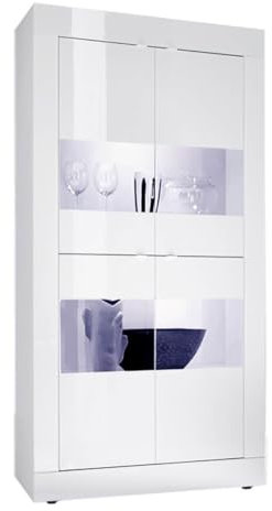 AltoBuy OTELLO - Vitrine 4 Portes Finition Blanc Laqué Weiss avec LEDs