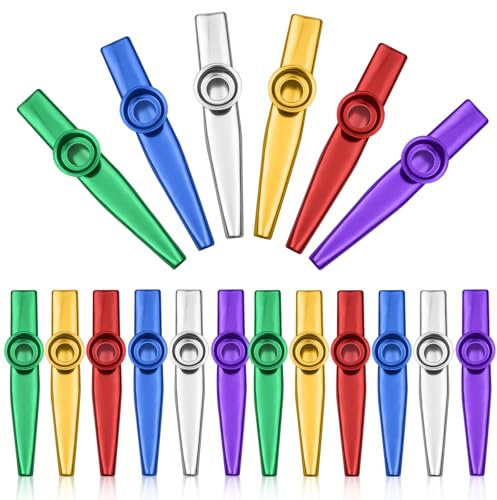 WIYETY 18 Stück Kazoo Set: 6 Farben Kazoo aus Kunststoff, Kazoo Instrumento für Kinder, Musikliebhaber, Anfänger, Preis, Kinder Party Favors Geschenke(Gold Silber Grün Rot Blau Lila,12.3X1.9CM)