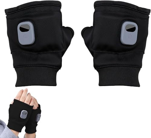 Heating Fingerless Gloves, Men's And Women's Heating Gloves, 2000mAh Hand Warmers Rechargeable Gloves, Winter Hand Warmers, Intelligent Thermostatic Electric Heating Gloves(Black)