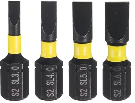 sourcing map 4pcs SL3/SL4/SL5/SL6 Slotted Screwdriver Bit 1/4 Hex Shank 25mm/1 Length Magnetic Flat Head Hex Bits S2 Steel Screw Driver Bit Industrial Grade Electric Drill Bits