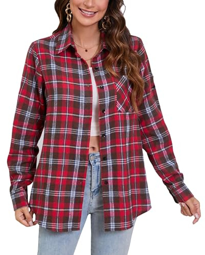 Stamain Chemise à Carreaux Femme Flanelle Bucheron Western Décontractée Manches Longues Classique Blouses Boutonnées
