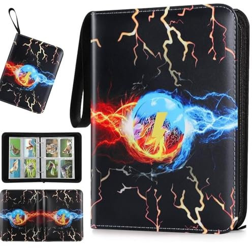 Ptyism Album per Carte(50 Pagine 400 Carte Capacità) Toploader Binder丨Binder 4 Tasche,Raccoglitore Carte per Album di Carte Collezionabili, Raccoglitore Toploader, PU Album Impermeabile(BLACK-B)