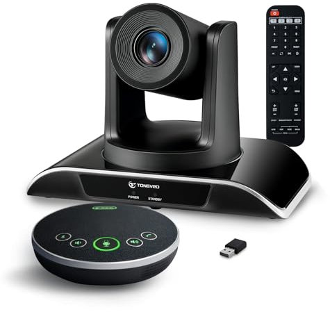 TONGVEO 20-facher Zoom Konferenzraum-Kamerasystem, Video und Audio konferenzsystem 20-facher optischer Zoom USB 3.0 HDMI PTZ-Kamera und Konferenzlautsprecher mit Mikrofon für große Besprechungsräume