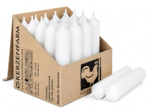 Kurze Stabkerzen Tafelkerzen durchgehend gefärbt Spitzkerzen für die Tisch-Deko zur Hochzeit Weihnachten & Party (25, Weiß)