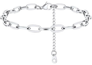 PROSTEEL Chaîne de Cheville Femme en Acier Inoxydable, Bracelet Cheville à Maille Trombone de 6mm, Ajustable de 22+5cm