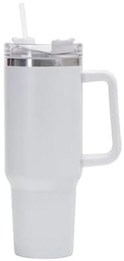 40oz Insulated Travel Mug with Handle & Straw | Leakproof Stainless Steel Tumbler | Keeps Drinks Cold for 34H & Hot for 12H | Large Thermal Cup for Coffee, Tea, Water & Sports (White)