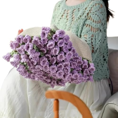 Crochet Flower Bouquet Blanket,Crochet Blanket Kit Rose Bouquet Blanket DIY Craft Crocheted Handmade Woven Material Pack (Purple-White)