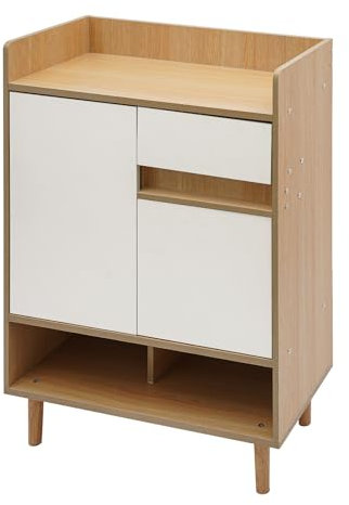 Dofanqing Scarpiera con ante scorrevoli, 60 x 32 x 90 cm, tre colori per corridoio, soggiorno e camera da letto (legno di ciliegio + bianco)