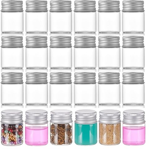 Rliocvhe 24 Flaconi di Vetro con Tappo in Alluminio Bottiglia,15ml Piccole Bottiglie di Vetro Fiale per Campioni Bottiglie,con Tappo a Vite per Feste,Spezie,Artigianato e Caramelle