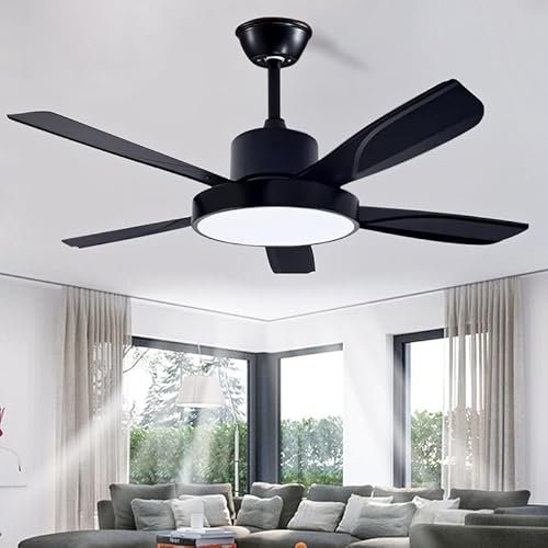 LED 42in Plafonnier avec Ventilateur et Télécommande Réversible Silencieux Ventilateur Plafond avec Lumiere Grande Smart 6000k 6 Vitesses Lumiere Ventilateur Plafond Moderne 3 Pales Chambre-Noir