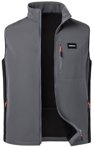 Voyagile Gilet Softshell pour Homme Coupe-vent Veste Doublé Polaire Sans Manches Légère avec Poches