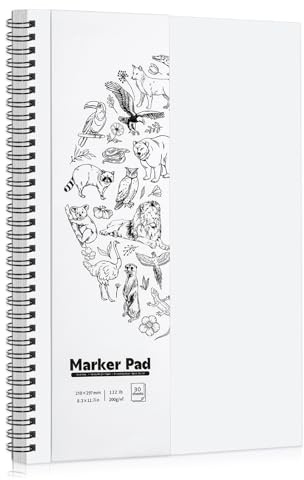 A4 Markerpapier Skizzenbuch 200 G/M², 30 Blatt, Spiralbindung | 200 G/M² Dickes, Glattes Papier; Für Alkoholmarker, Aquarell Und Skizzen; A4 format, 60 Leere Seiten