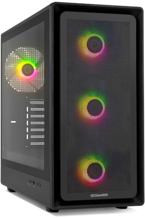 NOX Xtreme Products Hummer AERO – ATX/M-ATX/ITX Mid-Tower | 4×140 mm ARGB PWM Lüfter, Mesh-Front, Hartglas-Seite, USB-C & USB 3.0, GPU-Support bis 420 mm, Magnetfilter, Schwarz