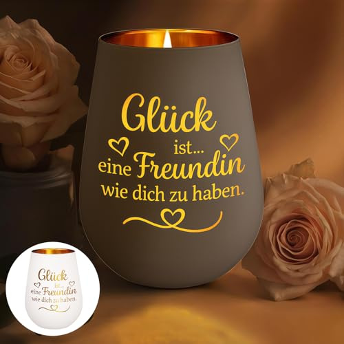 Beste Freundin Geschenk, Freundschaft Geschenke, Windlichter mit Gravur, Kerzenglas in Weiß Gold als emotionale, kreative Freundin, Geschenk Freundin Geburtstag, Abschluss,