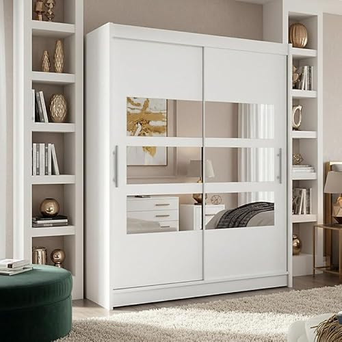 Agritrade AK WESTA VII 150 Sliding Door Wardrobe with Mirrors, 150cm Bedroom Storage Cabinet with Aluminium Tracks, Optional LED Lighting, Modern Design