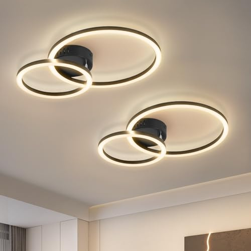 Homefire 2 Stück LED Deckenlampe Wohnzimmer 40cm - 23W Küchenlampe 3000K | Warmweiß Wohnzimmerlampe Modern Deckenleuchte 2-Ringe Design Deckenbeleuchtung für Küche Schlafzimmer Flur Büro