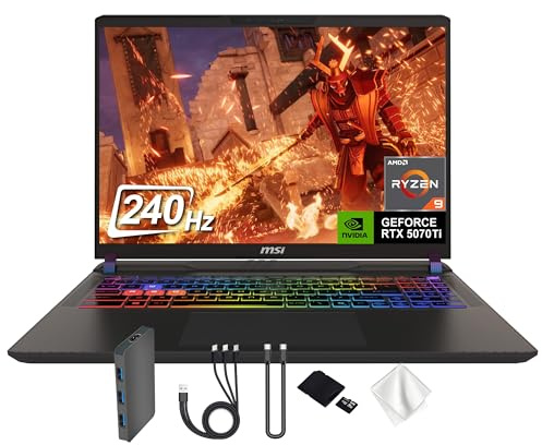 msi Vector 16 240Hz QHD+ Gaming Laptop, AMD Ryzen 9 8940HX, GeForce RTX 5070 Ti, 16GB DDR5, 2TB Storage(1TB PCIe SSD&1TB Docking Station), Copilot, Backlit Keyboard, Wi-Fi 6E, Windows 11 Pro, Gray