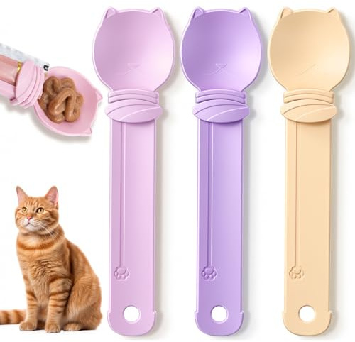 Matwsec 3PCS Cat Treat Squeeze Spoon, Cat Strip Feeders, Sliding Kitten Strip Squeeze Spoon for Wet Food and Liquid Snack Cats Lickable Food Dispenser for Puppies Small Pets