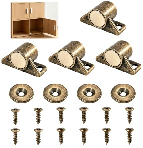 4Pcs Loqueteau Magnétique, Bronze Loquet Magnetique en Alliage de Zinc,Aimant Porte Placard de Haute Qualité pour cuisine, chambre Meubles et Armoires 35x18mm (Rond) avec 4 Rondelles et 12 Vis