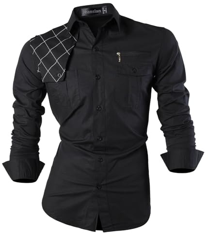 Sportrendy Herren Dünne beiläufige Lange Ärmel Knopfdruck-Hemd-Kleid M Jzs065 Black M