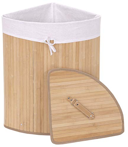 Eckwäschekorb HWC-C21, Laundry Wäschebox Wäschesammler Wäschebehälter, Bambus 61x48x35cm 50l - naturfarben