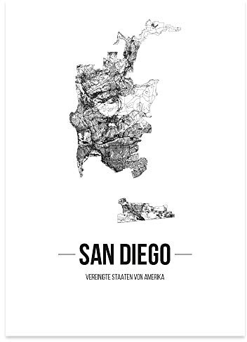 JUNIWORDS Stadtposter - Wähle Deine Stadt - San Diego - 21 x 30 cm Poster - Schrift B - Weiß