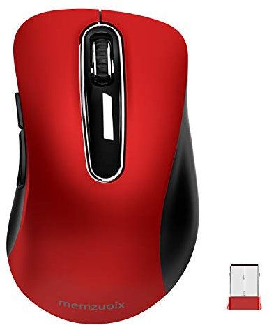 memzuoix Souris sans Fil 2.4GHz, Souris Optique Portable 1400 DPI avec Mini Récepteur USB, 5 Boutons et Fonctionnement sur Piles pour Ordinateur Portable, de Bureau, MacBook - Rouge