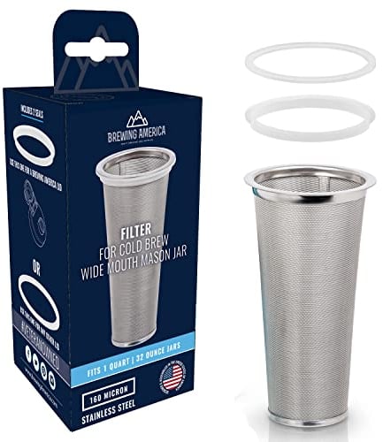 Cold Brew Filter for Mason Jar Wide Mouth Coffee Maker, Upgraded Stainless Steel Mesh with Silicone Seals and Funnel (1 Quart (32 Ounces), Teal)