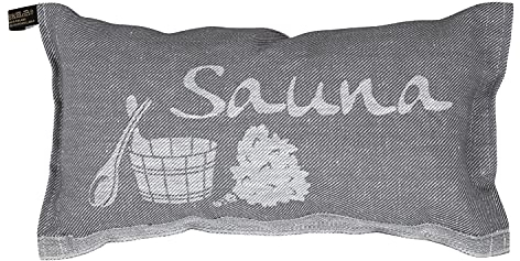 JOKIPIIN | 1 x Lieblingssaunakissen Reisekissen | Design: Sauna | Maße: 40 x 22 cm, Leinen/Baumwolle | schadstoffgeprüft Ökotex 100 | Made in Finnland (Grau/Weiß)