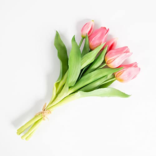 artplants.de Tulpen Blumenstrauß künstlich Leana, rosa, 25cm, Ø20cm - Kunstblumenstrauß/Textilblumen