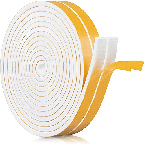 Dichtungsband Selbstklebendes für Türen Fenster, 12mm(B) x 6mm(D)/8m Schaumstoff Klebeband Schaumstoffstreifen, Türdichtung, Gummi-Dichtungsstreifen Schalldämmung Kollision Siegel (Weiß)