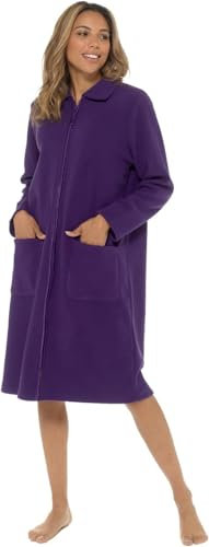 Undercover Peignoir zippé en polaire douce pour femme avec bordure en satin Rose violet bleu lilas et rose, Violet (col), 14-16