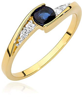 MARKO Damen Verlobungsring aus Gold mit 0,30 Karat Saphir und 0,06 Karat Diamanten, 14 Karat Gold (585) | Goldring mit Box | Goldring für Frauen (Gelbgold, 52 (16.5))