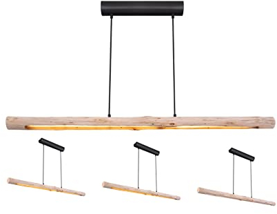 INNOVATE LED Pendelleuchte Holz 3 Stufen dimmbar ohne Dimmer – 120cm breite Hängelampe Holzbalken Rustikal - 3000K warmweiß Pendellampe Alu schwarz – 3 Step Dim Retro Hängeleuchte