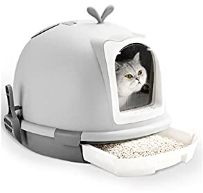 SUNESA Katzentoilette Voll geschlossene Katze-Toilette Große Schubladenart Katze Wurf Box Splash-Proof Cat Wurf Box mit Griff, Katzenstreuer Schaufel Katzenklo
