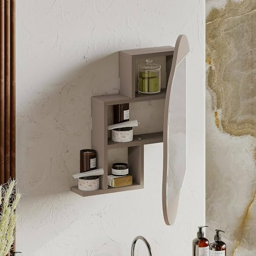 Dmora Spiegel Azmidi 60x75h cm Beige, Struktur aus Glas