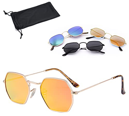 Netrox® Eckige Sonnenbrille Metallrahmen + Etui und Microfaserbeutel | UV400-Schutz | Unisex für Herren und Damen, Sonnenbrillen, Sunglasses, eckig, retro, orange