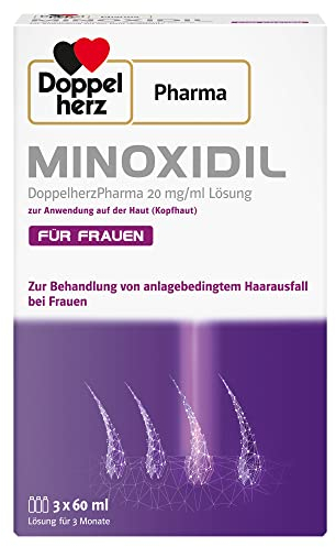 Minoxidil DoppelherzPharma 20mg/ml (2%) Lösung zur Anwendung auf der Haut (Kopfhaut) – Arzneimittel zur Behandlung von anlagebedingtem Haarausfall bei Frauen (3x 60ml)