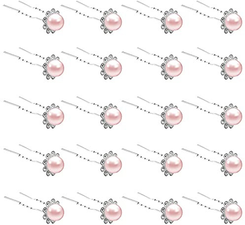 ZOUIQSS 20 Pack (Rose) Perle Cristal Épingles À Cheveux Fleur Strass Pinces À Cheveux pour Mariée Mariage Femmes Accessoires De Bijoux De Cheveux, avec Récipient Transparent