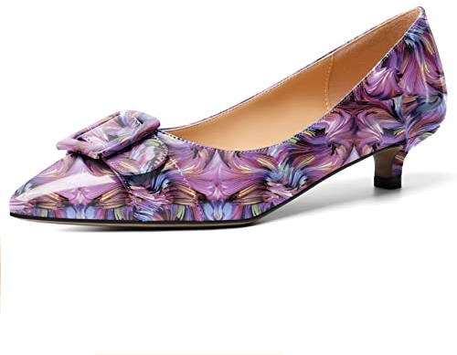 Soireelady Damen Slip On Niedrig Absatz Pumps Lack Geblümt-Lila EU 39