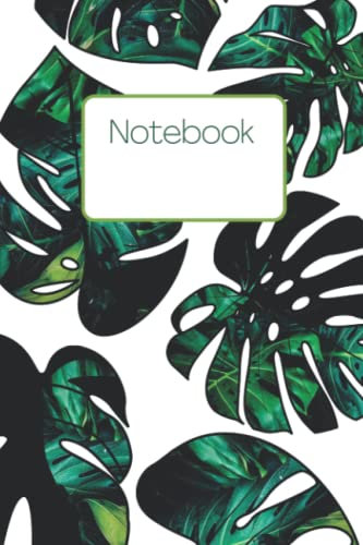 Notebook: White with monstera leaves - 100 lined pages - 6x9”