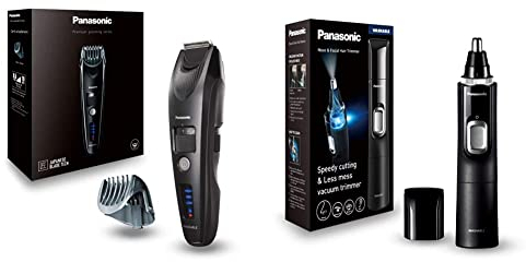 Panasonic - Personalcare ER-SB40-K803 | Tondeuse barbe - Premium 20 Réglages 6 accessoires 60 min d'autonomie Charge Noir & Er- Tondeuse à sourcils Wet & Dry Nose Ear, Noir, 3,8 x 3,4 x 16,4 cm