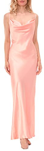 LBISSE Satin-Maxikleid mit Wasserfallkragen, rose, Groß
