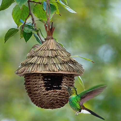 SYFUNLV Gras Bird Nest,Vogelhütte,15×19cm handgewebten Vogelhäuschen,Naturprodukt,Vogel Nest Kreative Ornamente Hausgarten,Vogelhütte für den Außenbereich,Terrasse Garten Dekoration