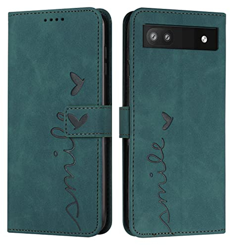 VEEMOS Klapphülle für Google Pixel 6a 5G Hülle Klappbar Handyhülle mit Kartenfach Ständer Schutzhülle Handy Tasche Leder Flip Book Case Cover Handytasche - Türkis