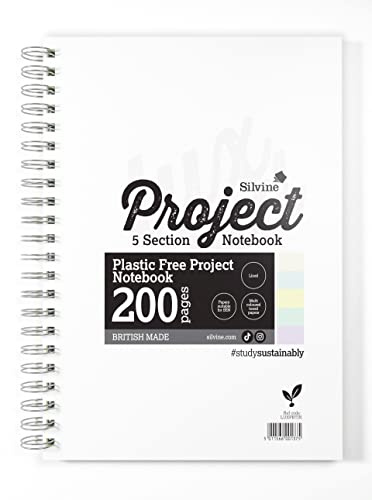 Silvine A4+ Dyslexia Tinted Paper Project Book - 5 Sections Lined with Margin (200 Pages)